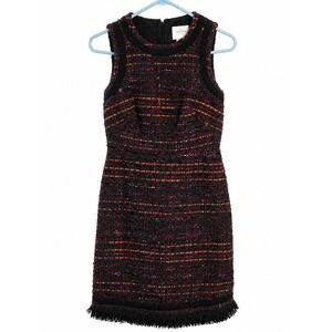 Kate Spade Tweed Sleeveless Fringe Hem Dress Black Multicolor Size 00